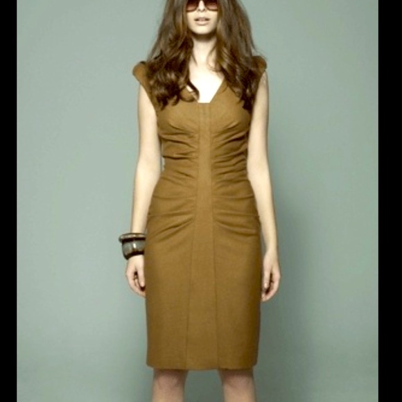 Iris Setlakwe Dresses & Skirts - Iris Beautiful vintage Swedish designer cocktail dress gorgeous tan rusched